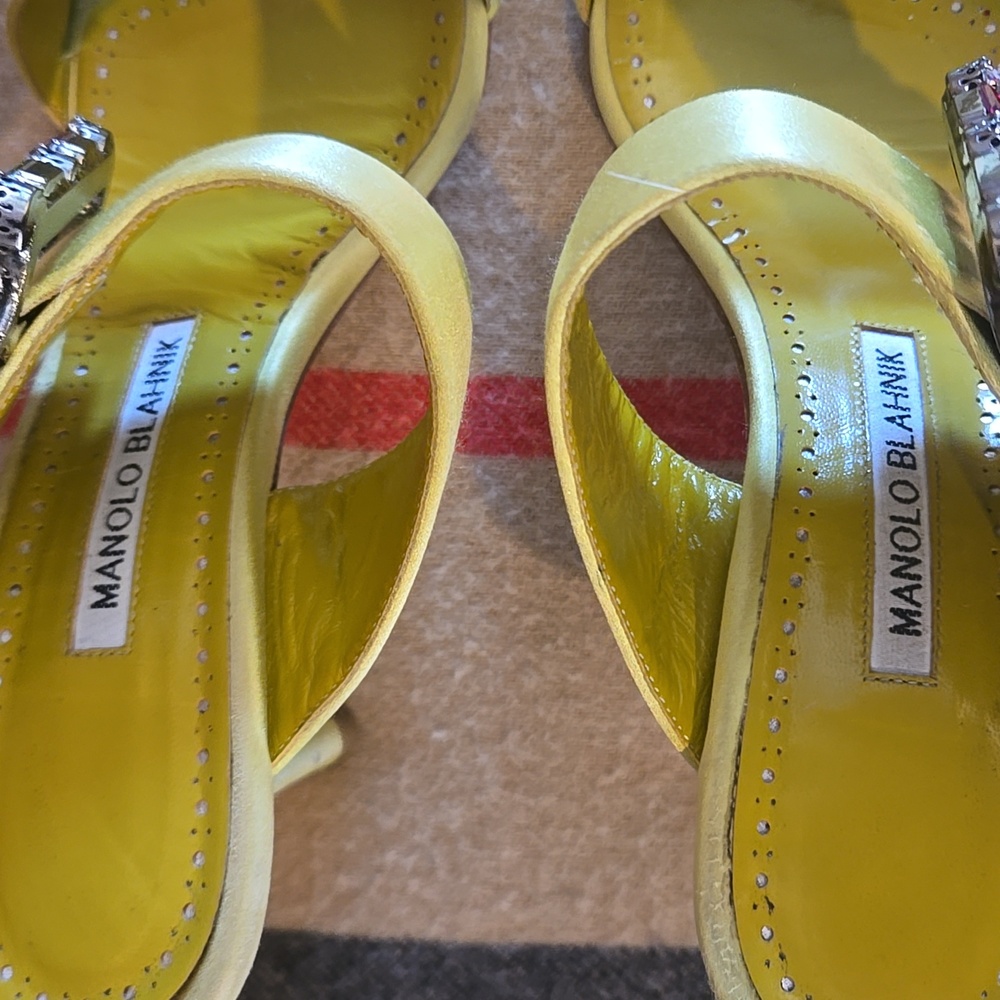 Manolo Blahnik Verda Sandal profi 105 Chartreuse 37 - Picture 9 of 13